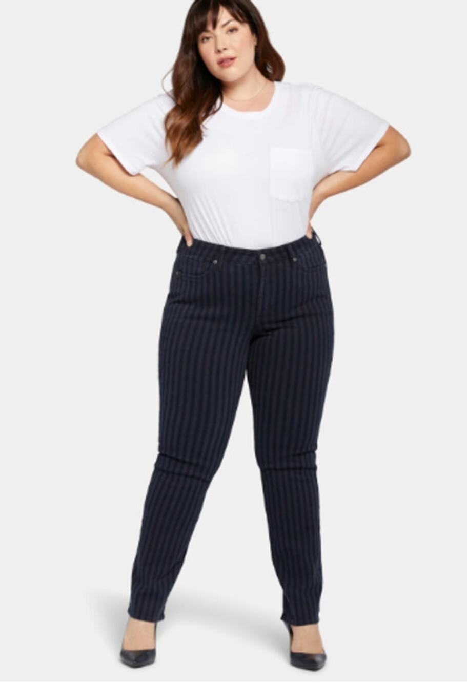 NYDJ Marilyn Straight Stretch Tahoe Stripe Blue Lift Tuck Jeans 10